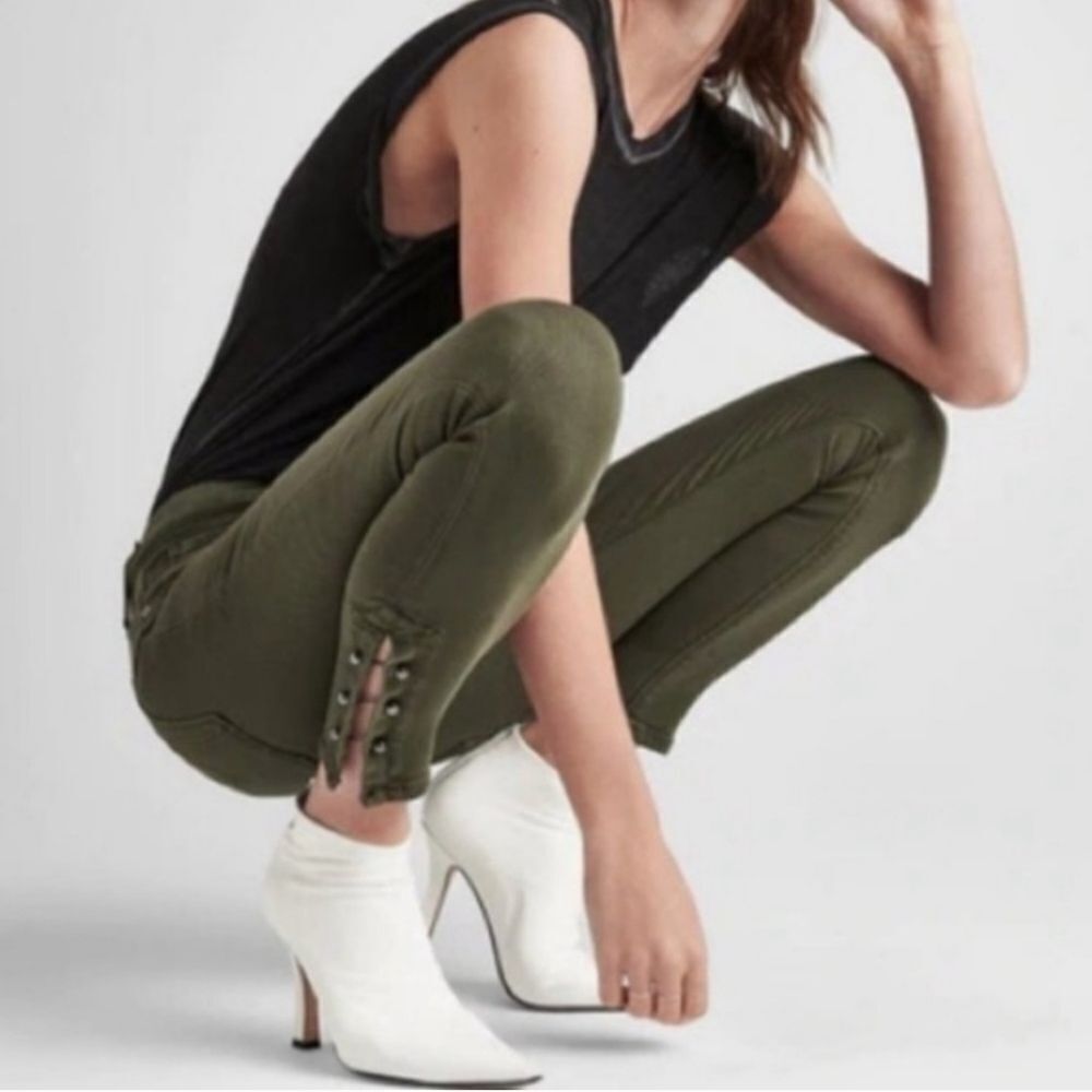 Hudson Nico Skinny Jeans in Army Green with Metal Ankle Bars/Balls Sz 30